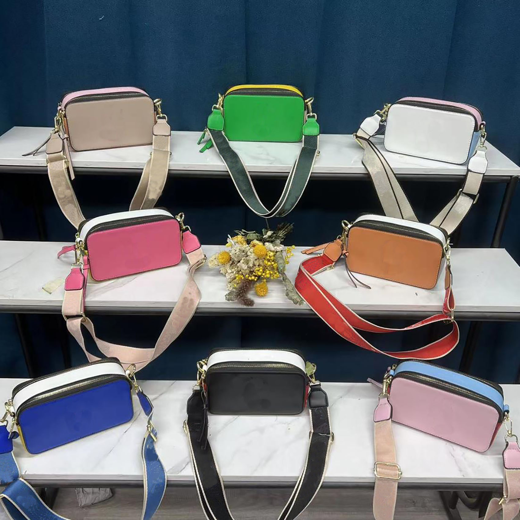 

The Snapshot Small Camera Style Bag Leather Designer Bags Dual Top Zip Closure Crossbody Women Removable and Adjustable Webbing Strap Shoulder Bag Purses, Silver logo