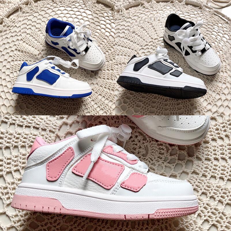 

Designer Skel Amirs AMIRl Infant Sneakers Kids Running Shoes Edge Painted Leather Bones Applique Youth Toddler Gradeschool Children Boy Girl Runner, Color 3