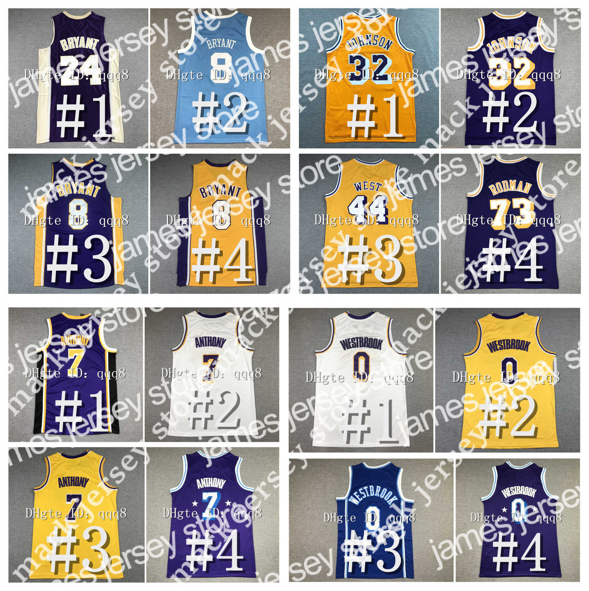 

College Basketball Wears 6 James Basketball Jersey Russell 0 Westbrook Carmelo 7 Anthony 8/24 Bryant Anthony 3 Davis Wilt 13 Chamberlain 32 Magic Johnson Jerry West, As pic
