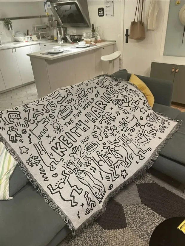 

now Blankets travel joint trend Keith Haring graffiti master illustrator single sofa blanket decorative tapestry casual cover tblanket Trendy street Designer