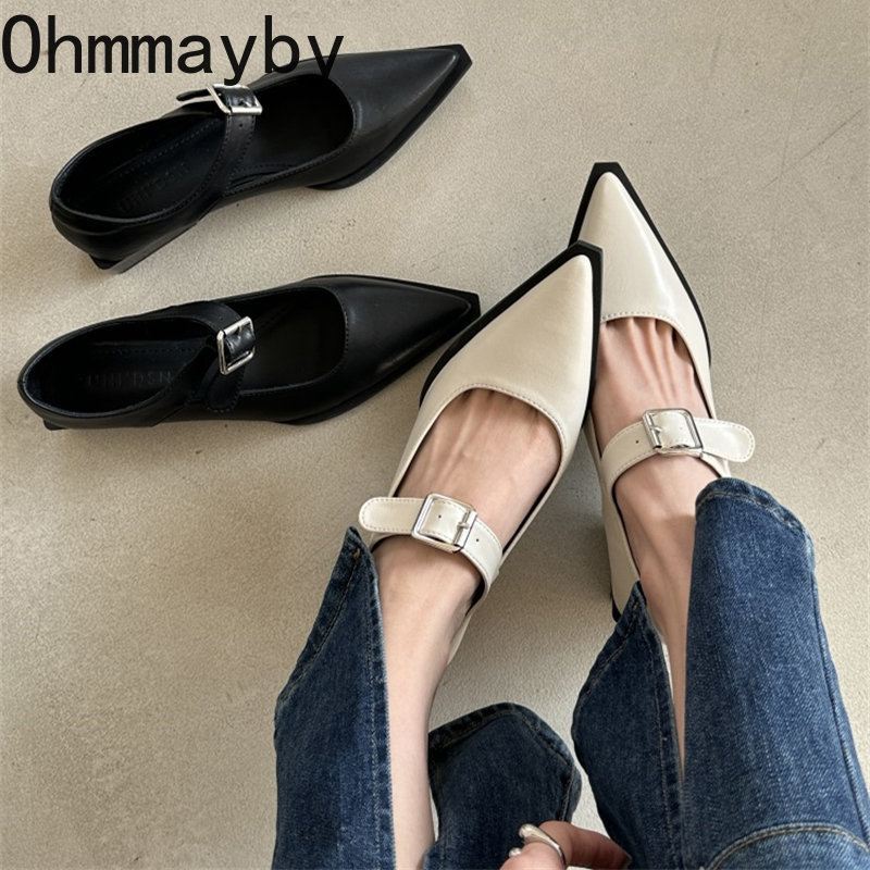 

Dress Shoes Spring Mary Jane Shoes Pumps Women Low Heels Elegant Leather Pointed Toe Footwear Party Office Lady Shoes 230511, Beige