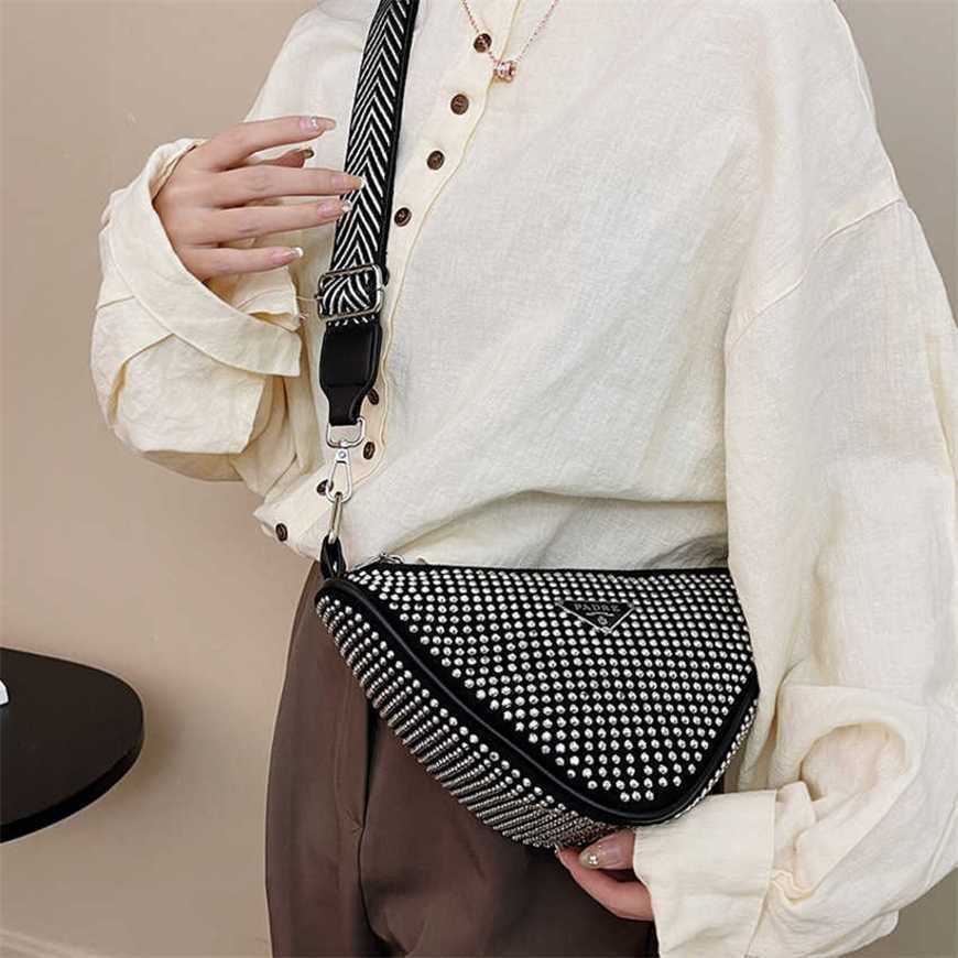 

23% 2023 handbag Women's New Fashion Trend Triangle Hot Diamond Single Shoulder Crossbody Bag for Women, White10