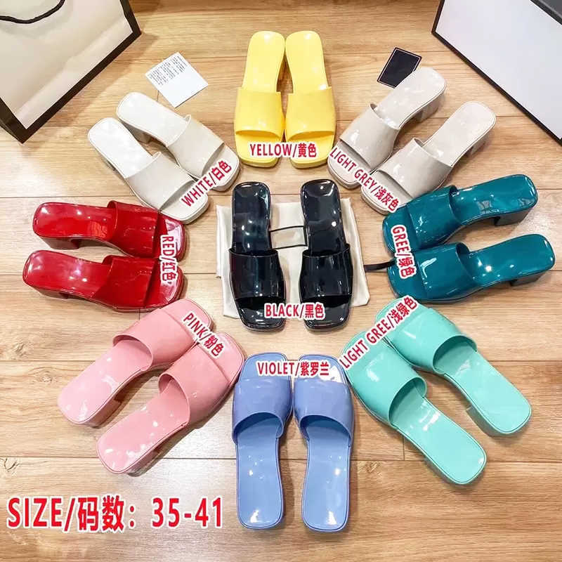

Sandals With Box Fashion Designer Sandals Women Rubber Slides Sandals Chunky Platform Slipper Heel 6cm Embossed Heel Rubber Sole Size 35-41 With Box Dust Bag NO267