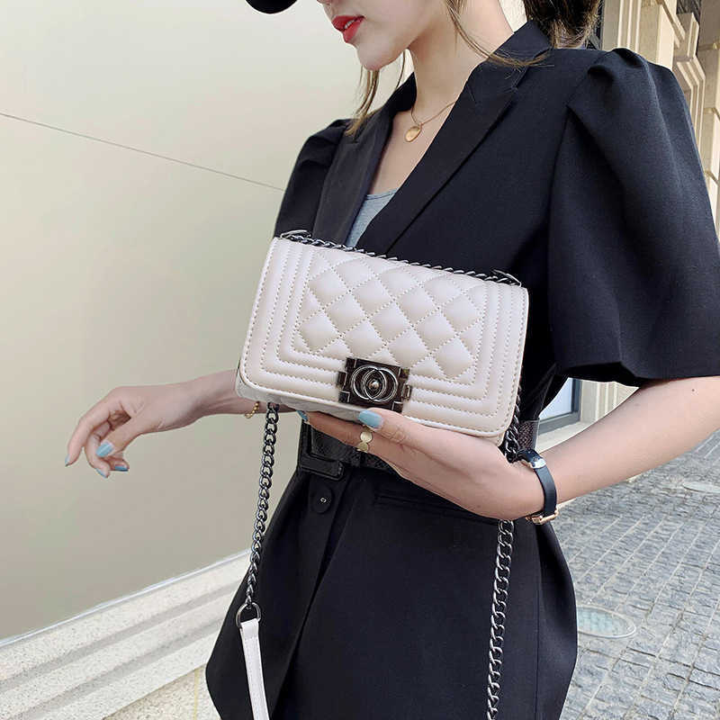 

50% OFF 2023 handbag Creative Fashion Four Seasons New Korean Lingge Chain Diagonal Straddle Shoulder PU Women's Bag, White9