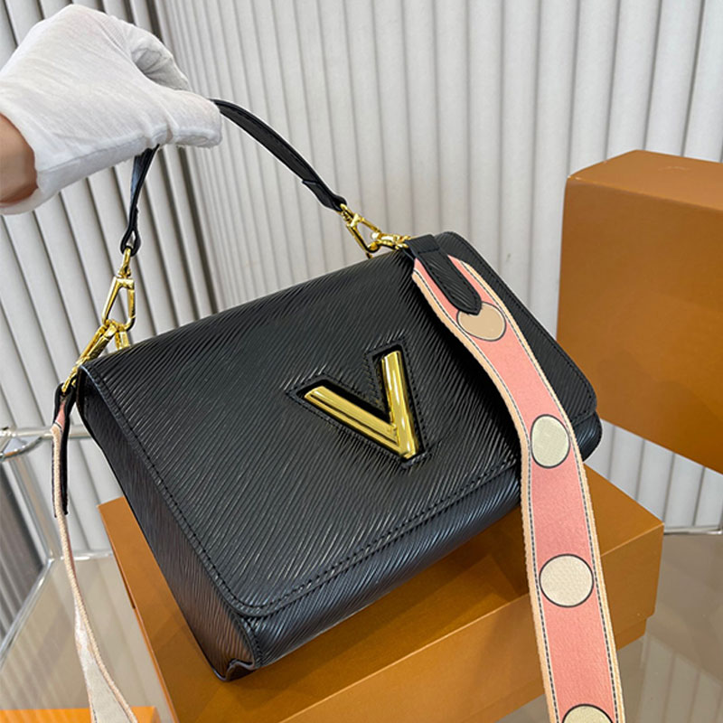 

Twist Handbag Crossbody Bags Wave Leather Shoulder Bag Removable Adjustable Embroidered Strap Inside Flat Pocket Flap Wallet Gold Hardware Lady Totes