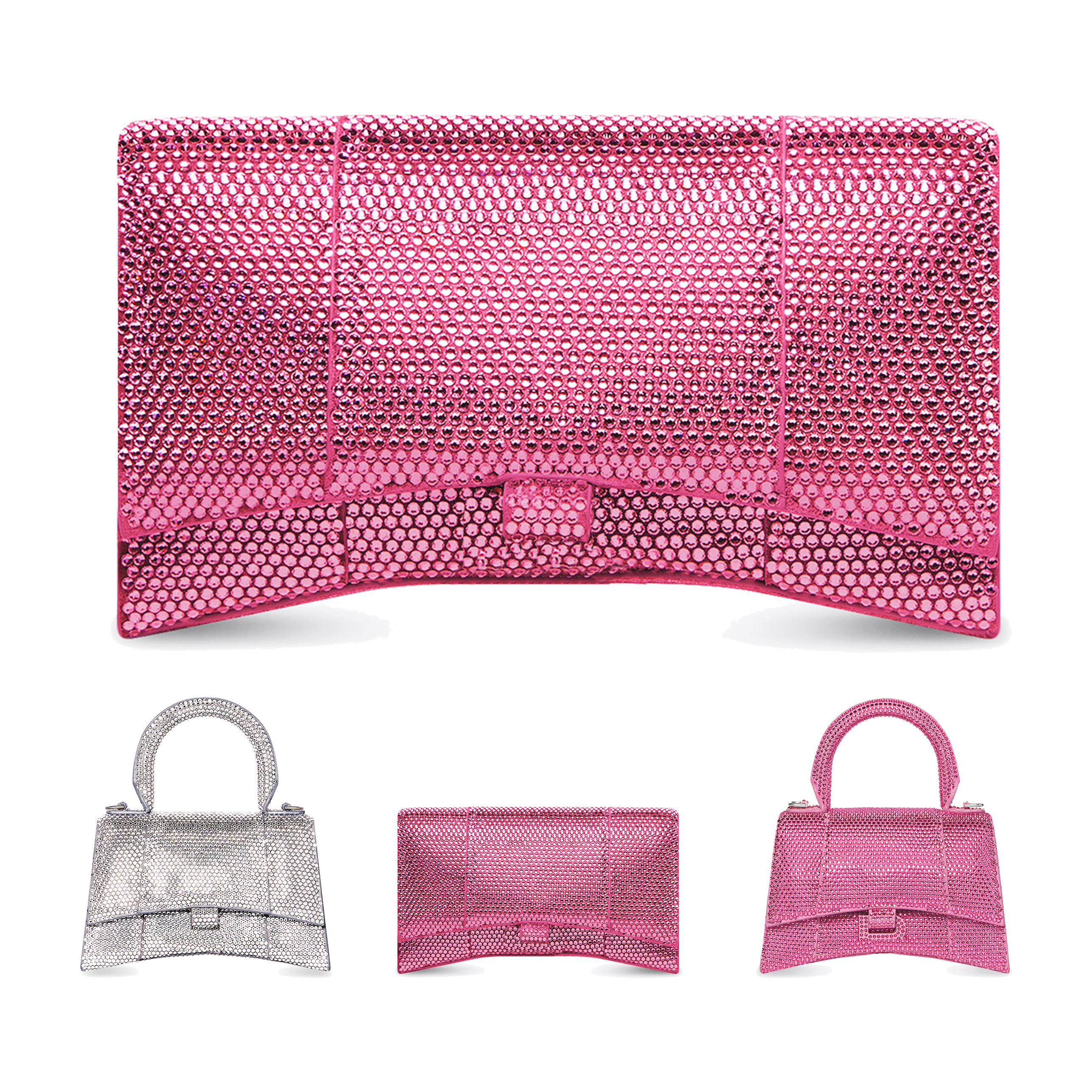 

hourglass Inlaid rhinestone diamond glisten Bags Women's tote man crossbody shoulder strap Luxury real leather Designer fashion handbag Top handle small clutch Bag, 1-pink
