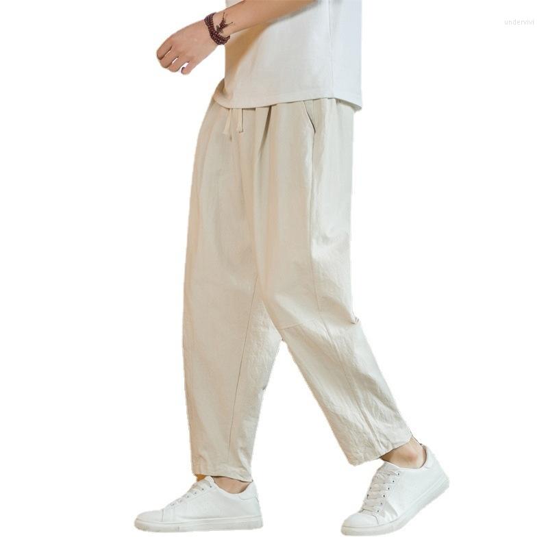 

Men's Pants 2023 Summer Casual Pants: Men's Versatile Korean Version Of Trendy 9-point Straight Tube Cotton Linen Loose, Navy