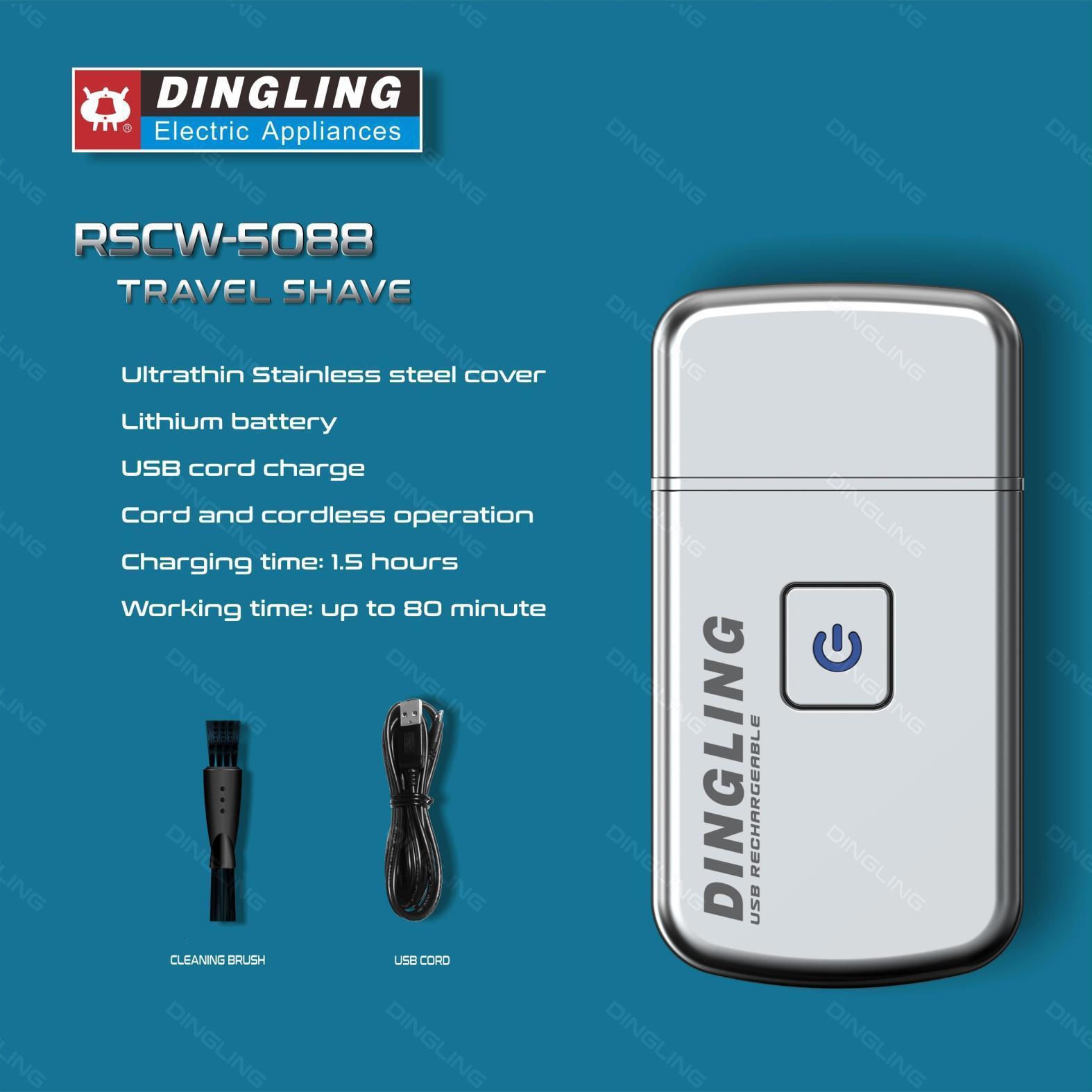Electric Shavers DingLing RSCW-5088 USB Charging Electric Shaver For Men Mini Razor Beard And Mustache Trimmer Beard Reciprocating Shaver Head 23051