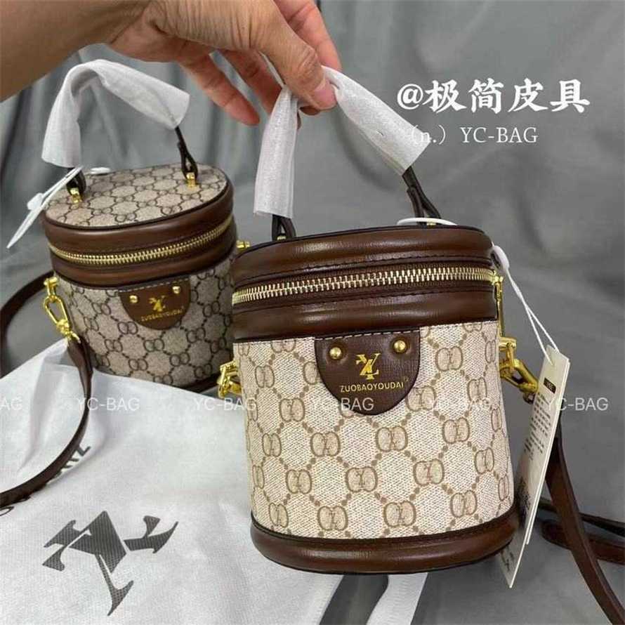 

15% OFF 2023 Fashion handbag Old Flower Portable Bucket Bag New niche wealth box fashion one shoulder crossbody live streaming women's bag, Brown12