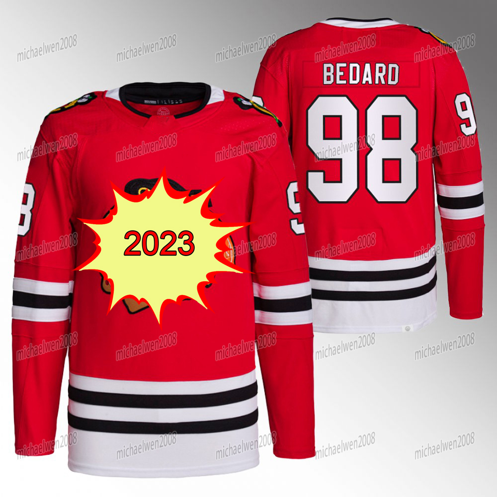 

Chicago 98 Connor Bedard Blackhawks Jersey Jonathan Toews Seth Jones Patrick Kane Ian Mitchell Petr Mrazek Reese Johnson Anders Bjork Jakub Pour Caleb Jones, Red