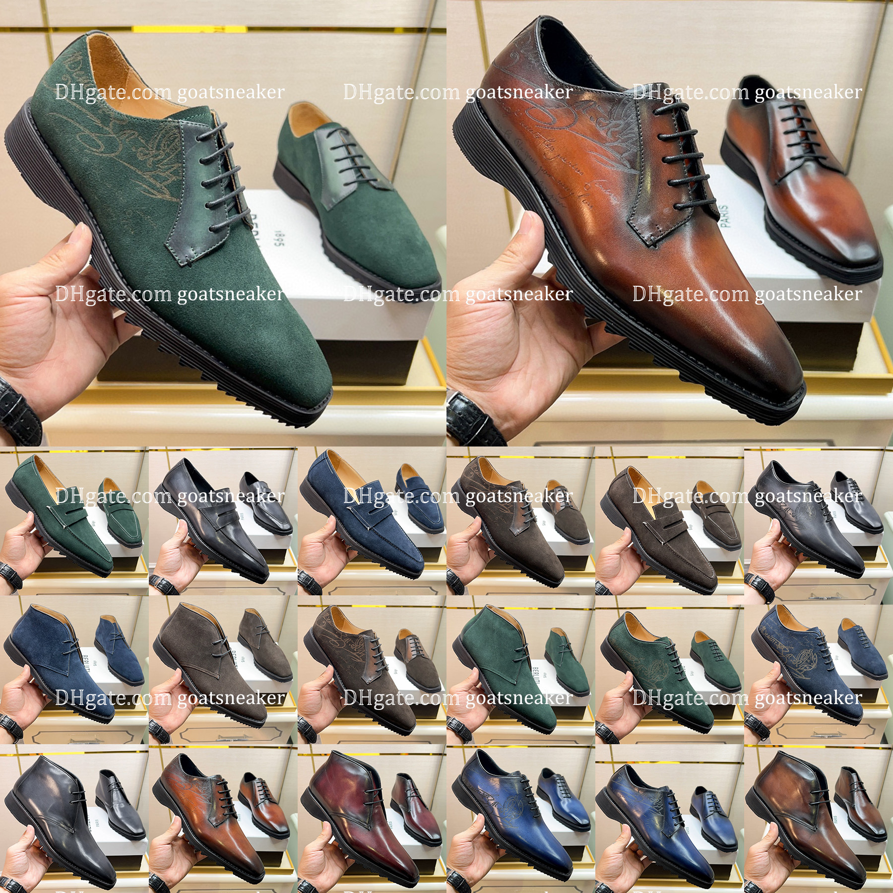 

Berluti Alessandro Demesure Scritto Camoscio Leather Oxford Suede Leather Desert Boots Quality Mens Casual Genuine Embroidery Classic Loafers Mens Casual Luxury, 14