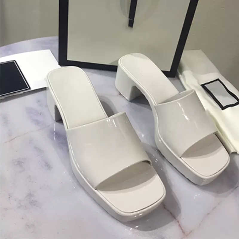 

2023 Women Sandals High Heels Rubber Slide Sandal Platform Slipper Chunky 2.4"heel Height Shoes Summer Embossed Flip Flops With Box 267