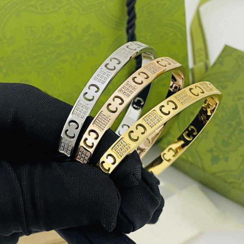 

Fashion jewelry designer bracelet for woman mens bangle letter gold plated couple micro inlay material technology bracelets real gold texture