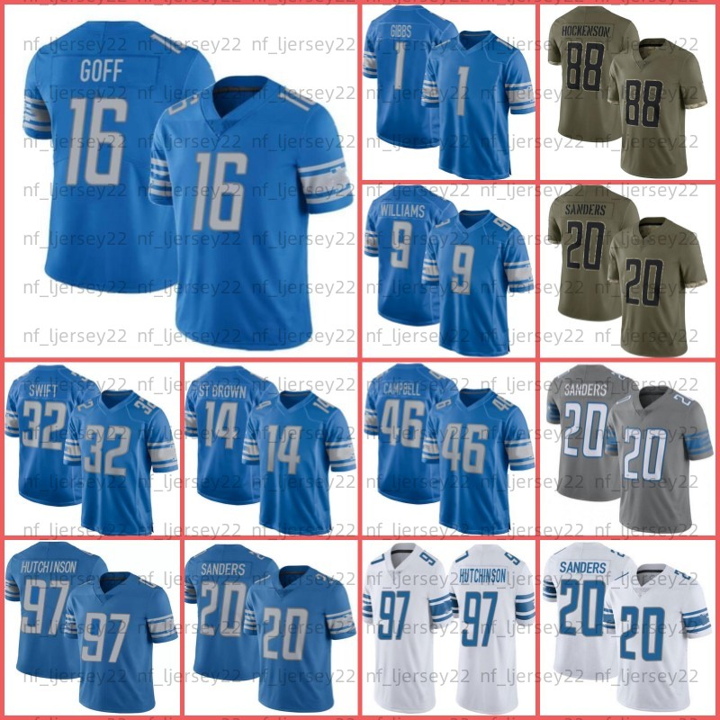 

Amon-Ra St. Brown 97 Aidan Hutchinson Football Jerseys Jared Goff 32 D'Andre Swift Barry Sanders Jameson Williams Jack Campbell Jahmyr Gibbs, Women jersey