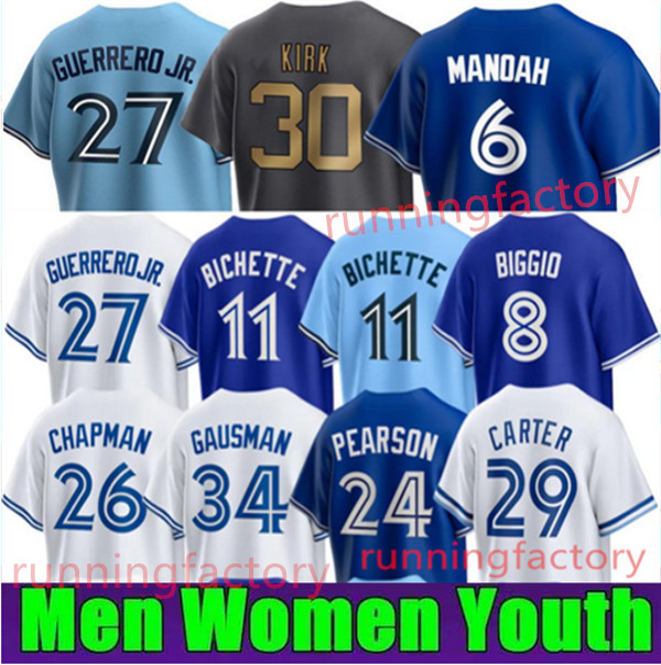 

Mens women youth Jerseys Vladimir Guerrero Jr. Baseball Jerseys Guerrero Jr 27 11 Bo Bichette Alek Manoah George Springer kids blue white Jays stitched, As