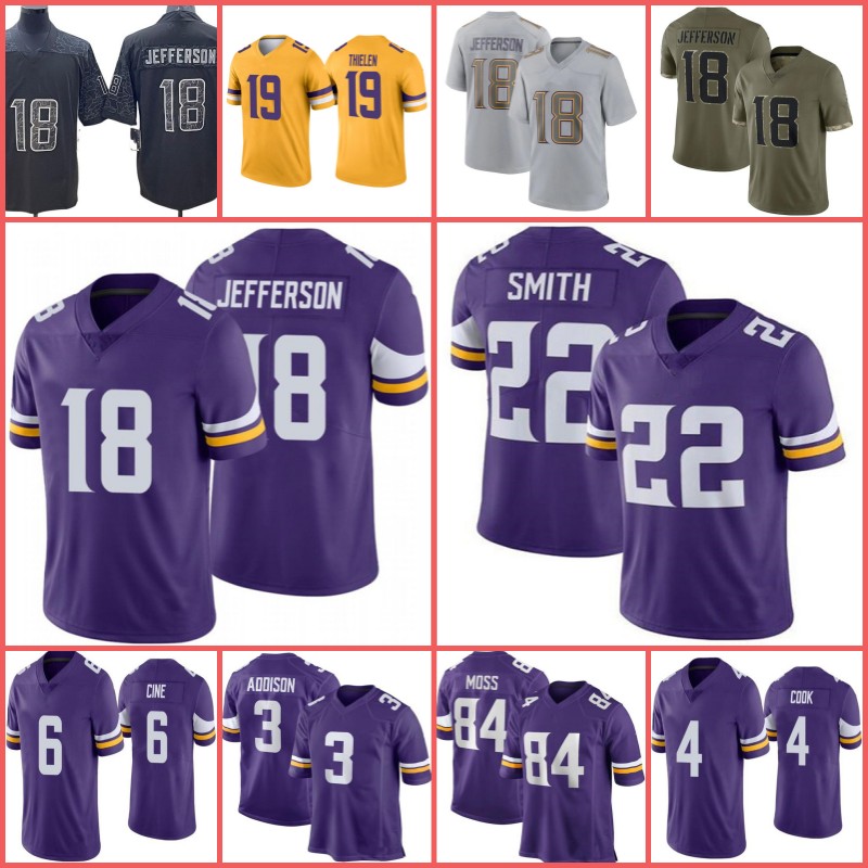 

TJ Hockenson 18 Justin Jefferson 3 Addison Football Jerseys Dalvin Cook KJ Osborn ZaDarius Harrison Smith Danielle Hunter Kirk Cousins Randy Moss Lewis Cine, Men jersey