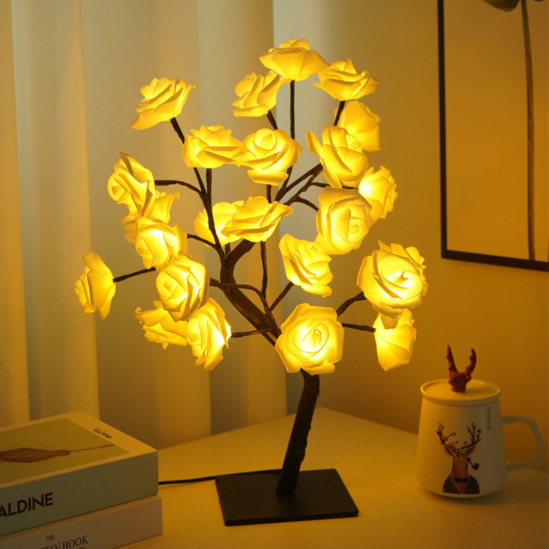 

Table Lamp 24 Rose LED Lights Flower Desk Tree light Warm White USB Operated Gift for Women Teens Girls for Party Wedding Christmas Indoor hotel study room