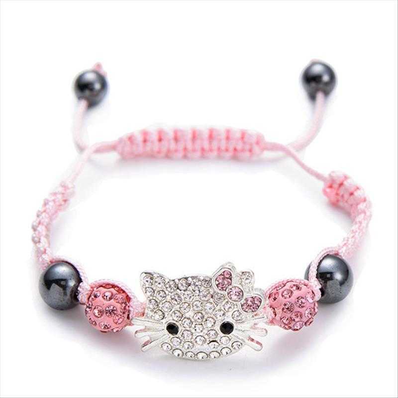 

Cat Head Polymer Clay Charm Fully Jeweled Ball Woven Shambhala Bracelet Crystal