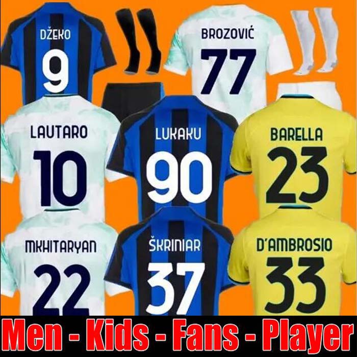 

LUKAKU soccer jerseys 22 23 BARELLA CALHANOGLU LAUTARO INTERS DZEKO CORREA AWAY THIRD MILANS UNIFORMS TOPs football shirt 2022 2023 men kids kit Fan Player version, 2023 adult retro