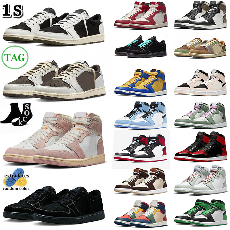 

Travis Scot 1 1s Basketball Shoes Black Phantom Reverse Mocha Low Olive Skyline Chicago High Lucky Green Washed Pink Mens Womens OG Mids Sneakers, B24 36-47 chicago