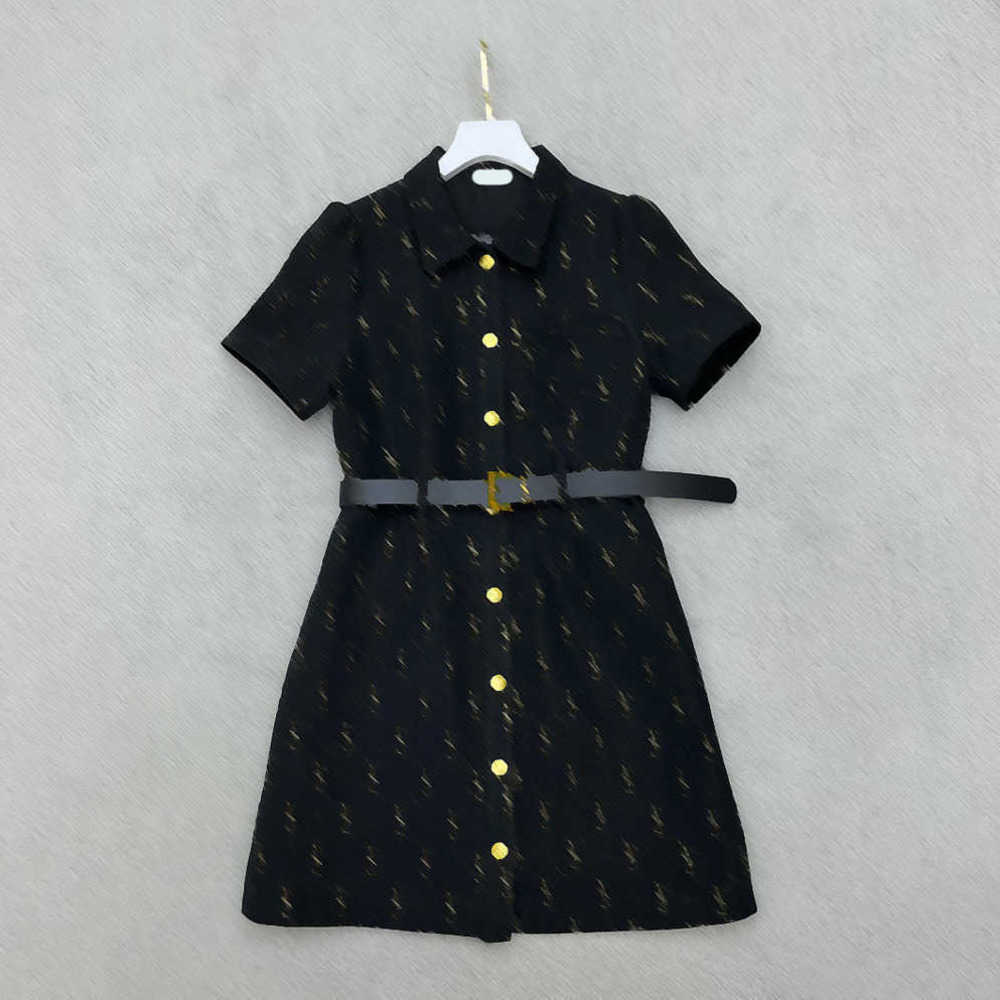Designer Dress Fashion Short Sleeve Dresses 23SS Summer New Lapel Single-breasted Dress Letter Logo Fabric With Belt Women Clothing