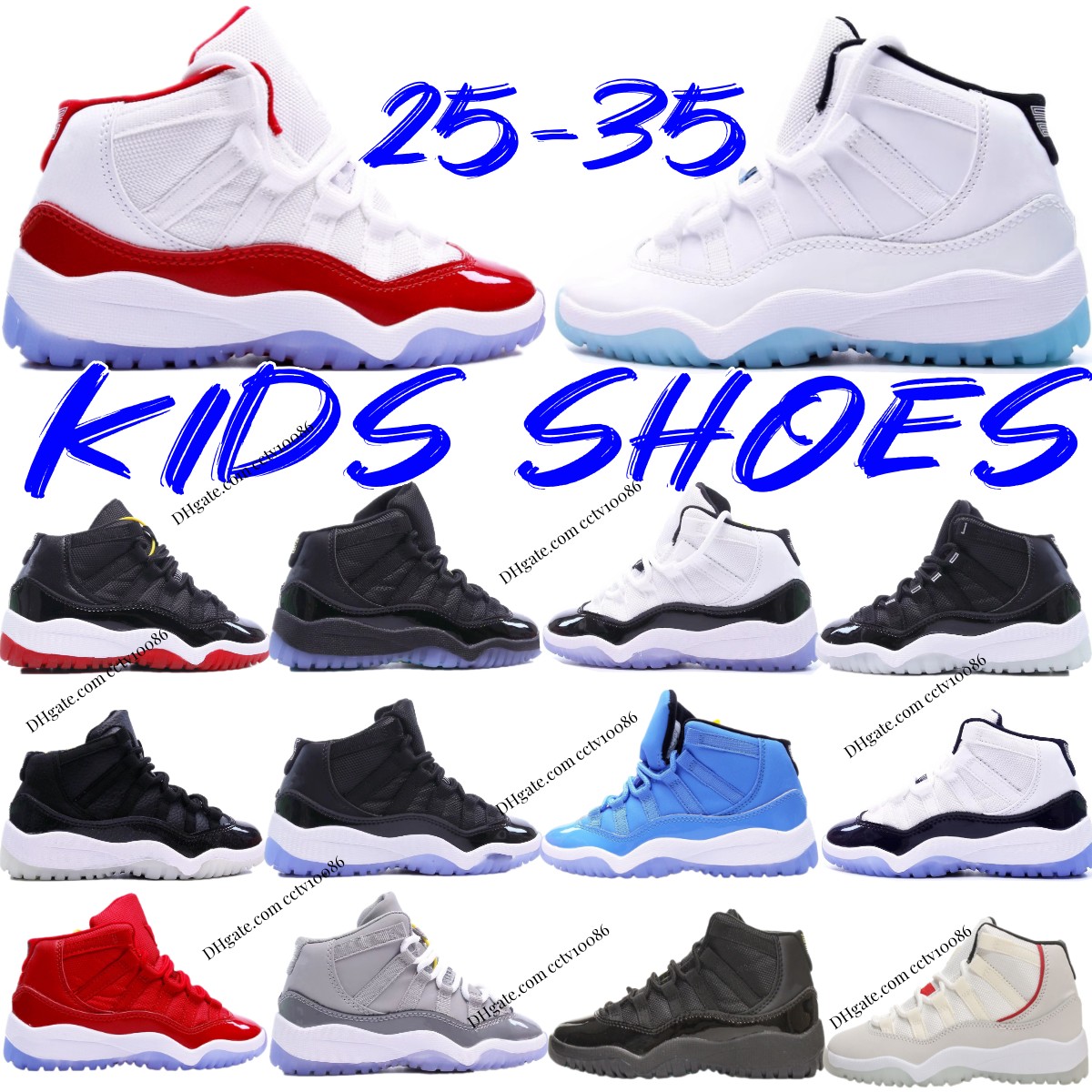 

Kids Shoes 11s designer 11 Basketball Sneakers Cherry black boys grey trainers baby kid youth toddlers shoe Platinum Tint children girls Space Jam Bred Legend Blue
