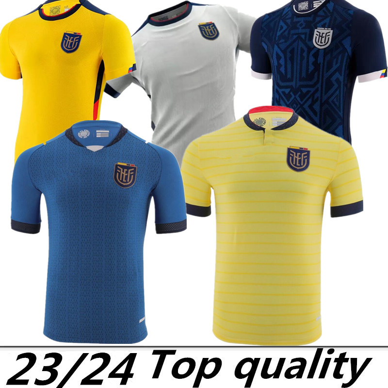 

Ecuador 2023 World Cup soccer jersey home ywllow away biue Pervis Estupinan 2024 Gonzalo Plata Michael Estrada football shirts thailand quality maillots de foot, 2022
