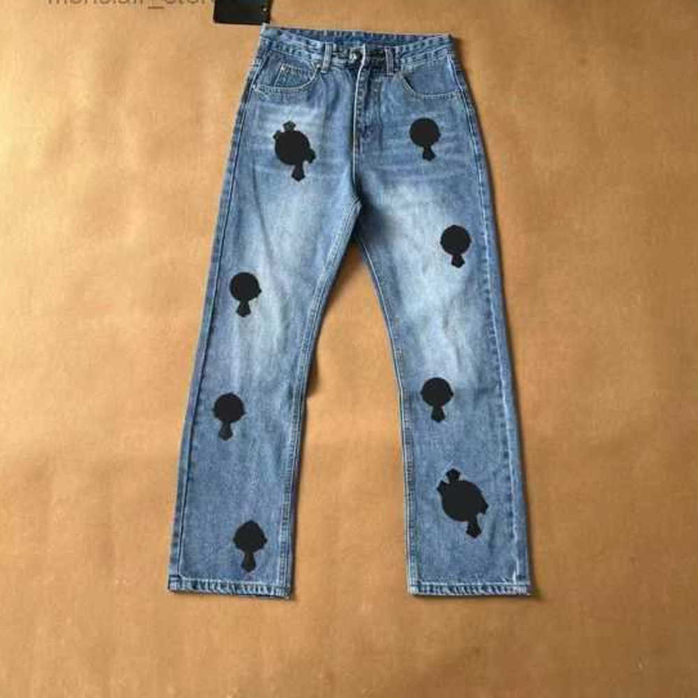 

Designer Clothing Mens Jeans Denim Pants Chromes Cross Ch Washed Into Old Straight Jean Hearts Splashink Loose Cross Printed Casual Crucifix Embroidery Sanskrit