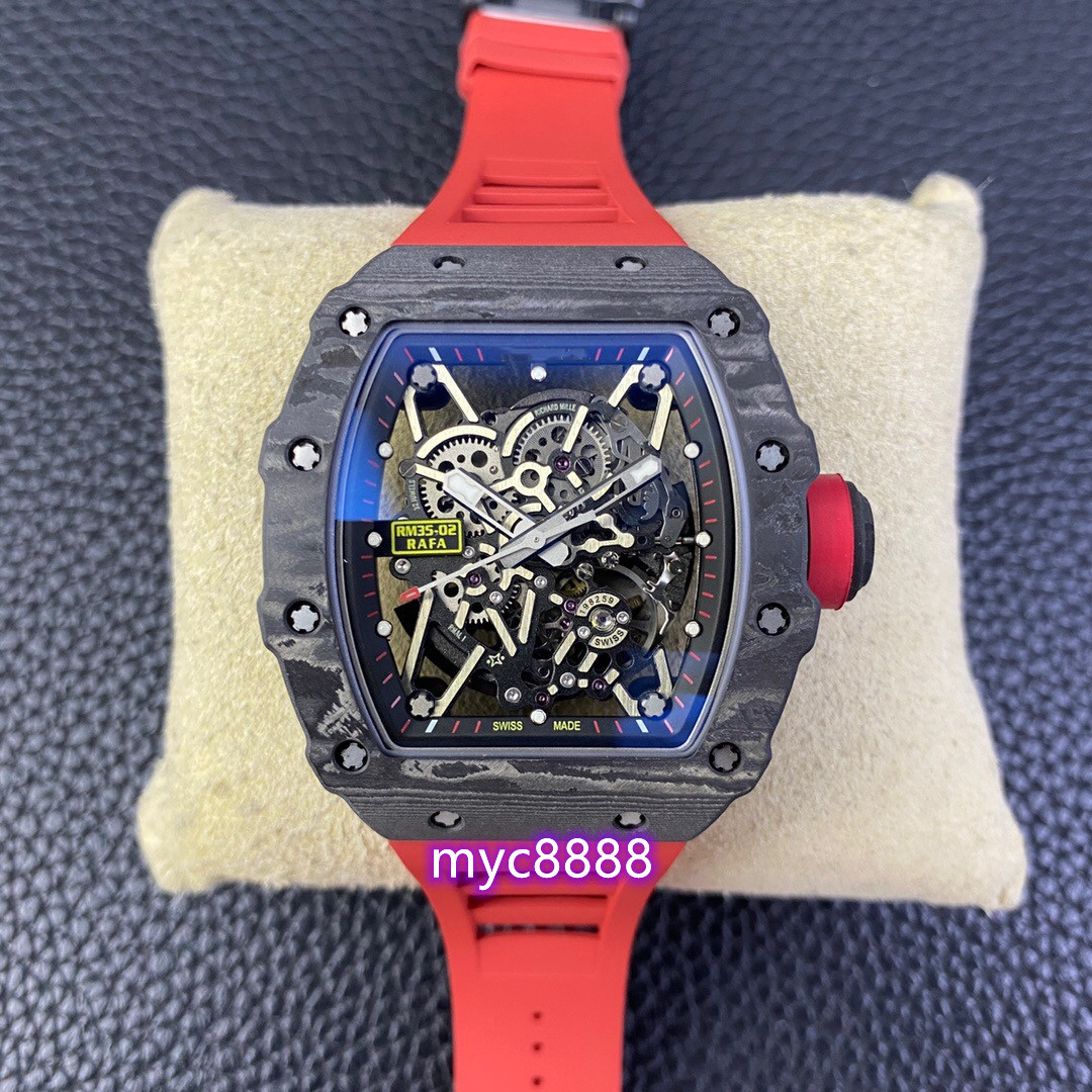 

T+factory RM35-02 watch with 5 point position true shock absorber automatic mechanical all-in-one movement NTPT carbon fiber case soft comfortable rubber strap, As shown