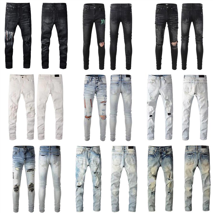 

Men's Jeans Designer Mens Denim High Street Embroidery Pants Fashion Holes Trouser Hip Hop Distressed Zipper Trousers for Male, 15