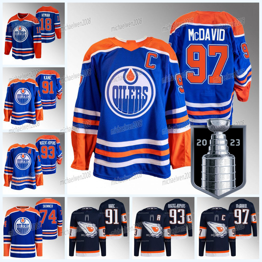 

Edmonton 2023 Stanley Cup Jersey Oilers Connor McDavid Evander Kane Leon Draisaitl Ryan Nugent-Hopkins Zach Hyman Mattias Ekholm Darnell Nurse Stuart Skinner, 2023 reverse retro