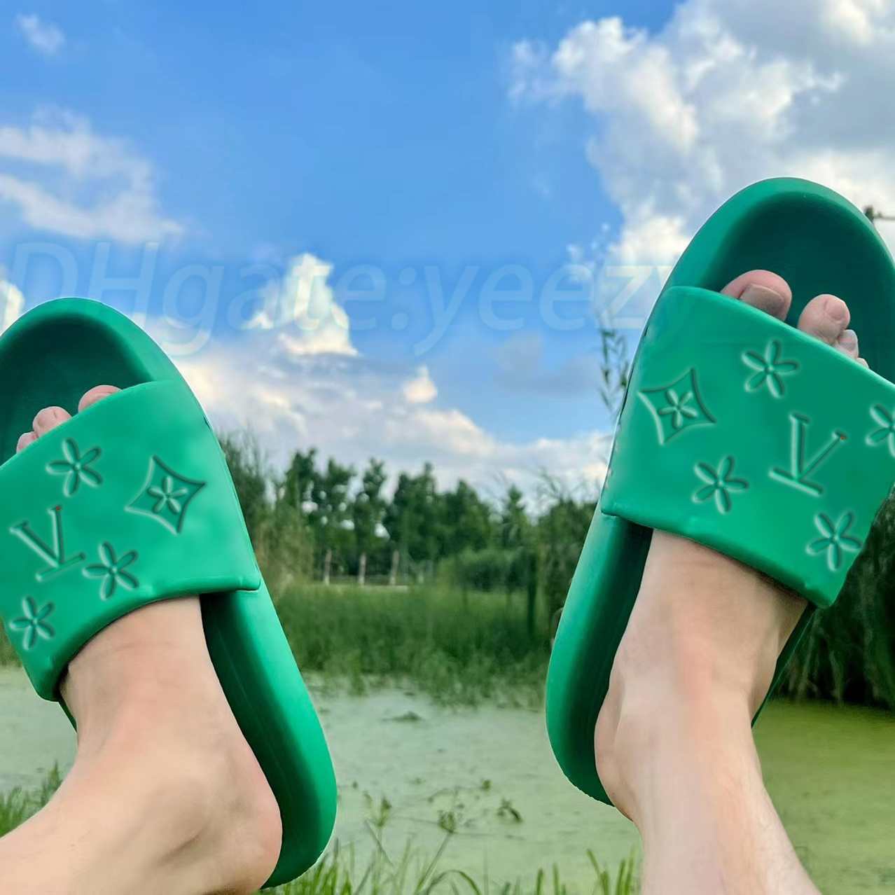 

Top quality shoe designer woman men luxury slipper Waterfront Mule slide embossed rubber waterproof thick platfor outside Stamp sandal, #5