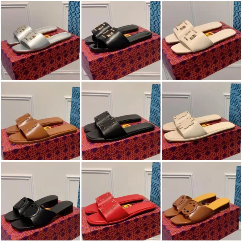 

Eleanor TB Slides Designer Women Leather Sandals Hollowed out Pattern Rubber Slippers Summer Fashion Sandal, White