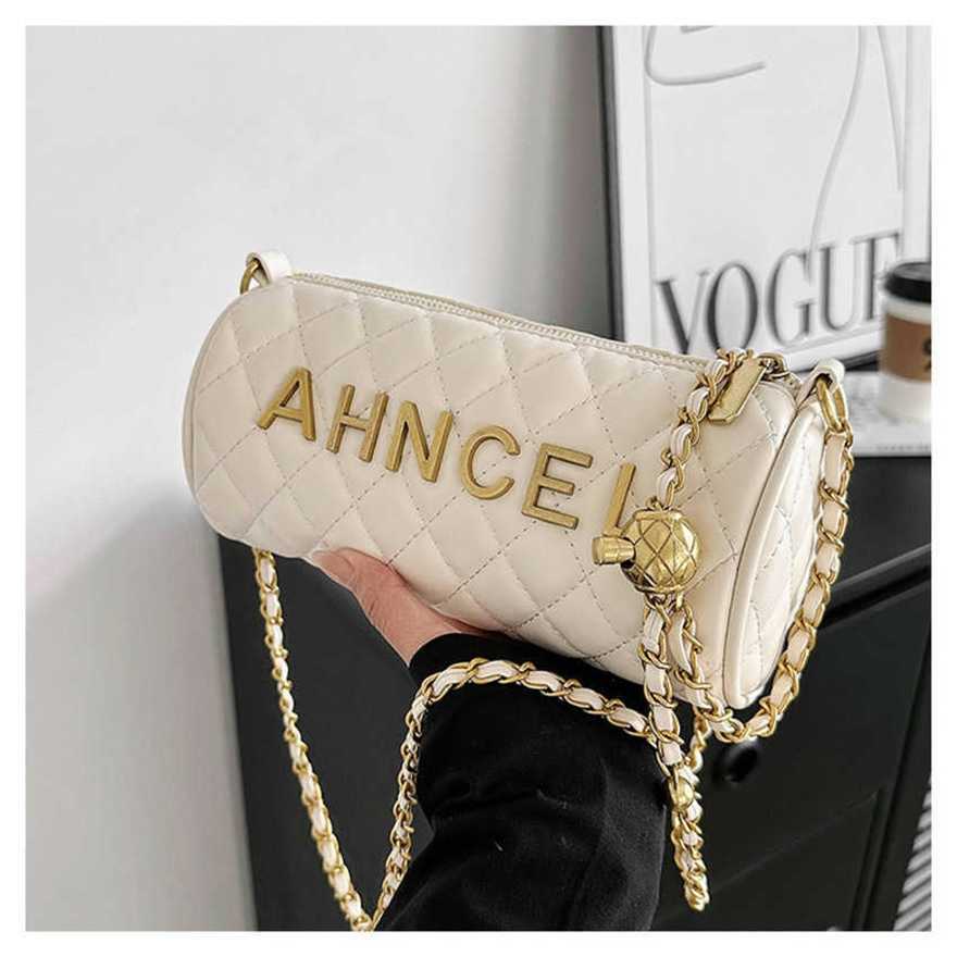 

19% OFF 2023 handbag Trendy Cylinder One Shoulder Casual Classic Lingge Texture Women's Net Red Same Style Fashion Bag, White7