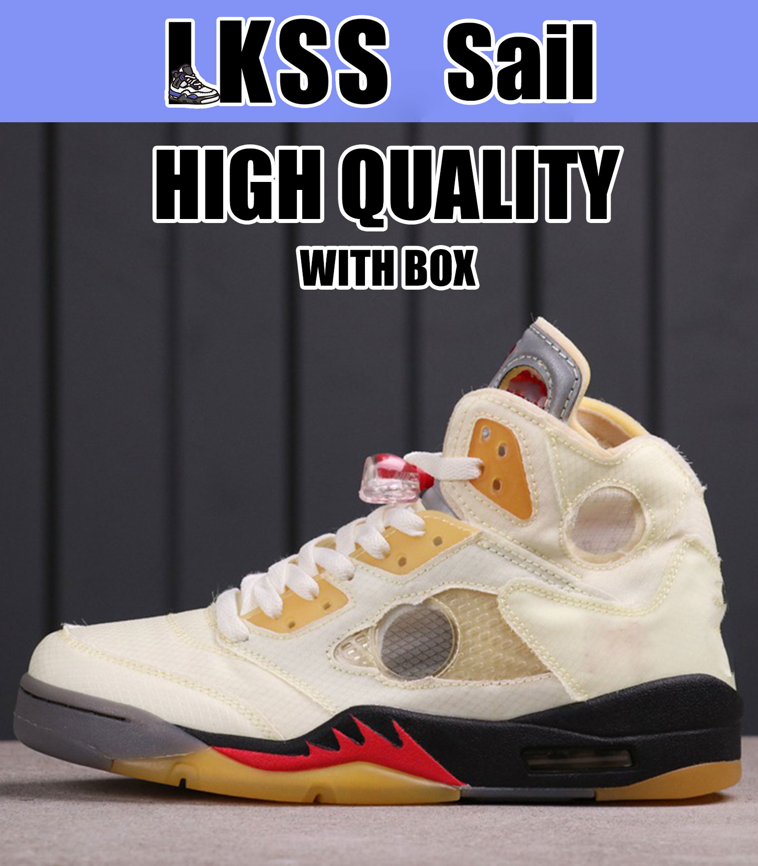 

LKSS OFW Sail Jumpman 5 5s Shoes OG Mens Basketball Sneaker Sports Sneakers, As pic