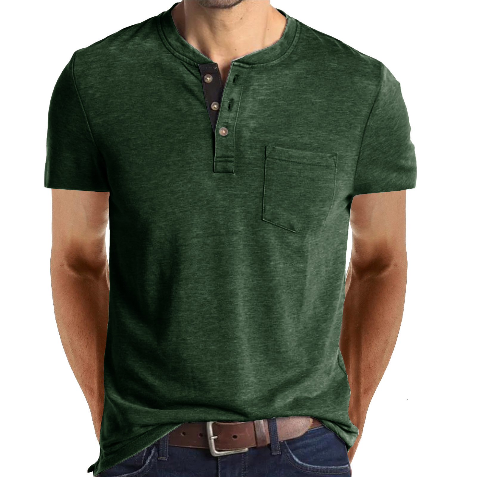 Hommes Polos D'été Henley Col T-Shirts Hommes À Manches Courtes Casual Hommes Tops Tee Mode Solide Coton T-shirt pour Hommes 230511