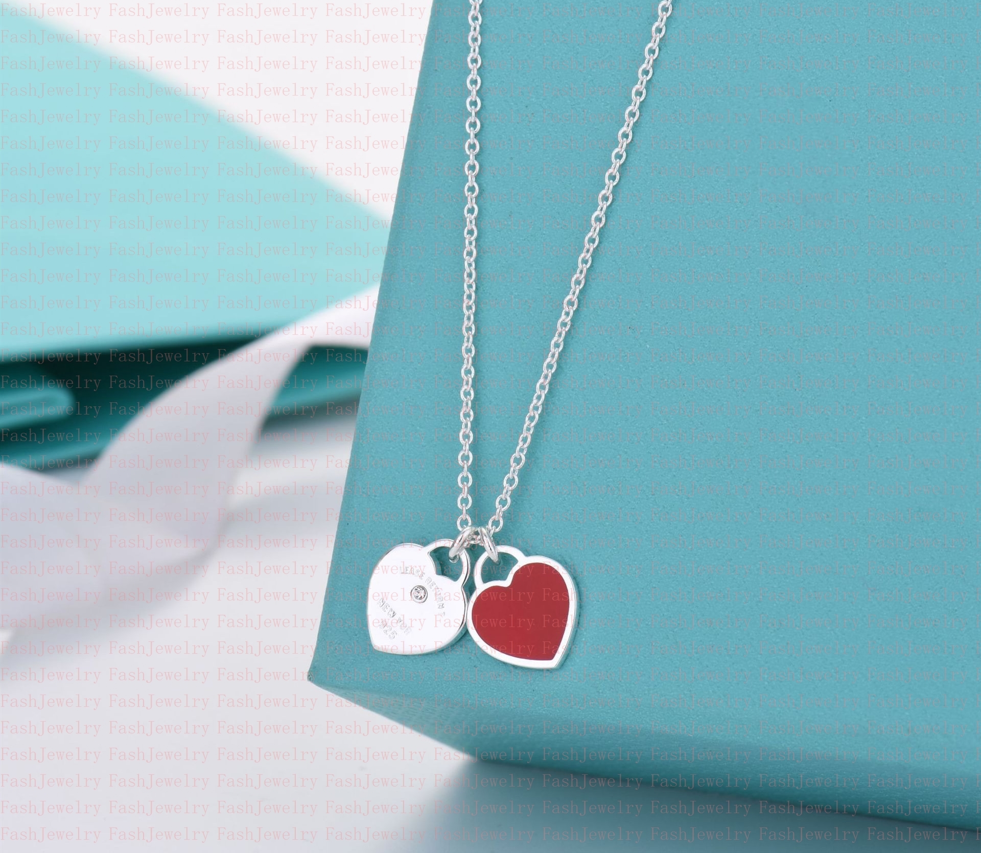 

Deluxe Double Heart Necklace Women's Stainless Steel Heart Diamond Pendant Designer Neck Jewelry Christmas Gift Women's Box