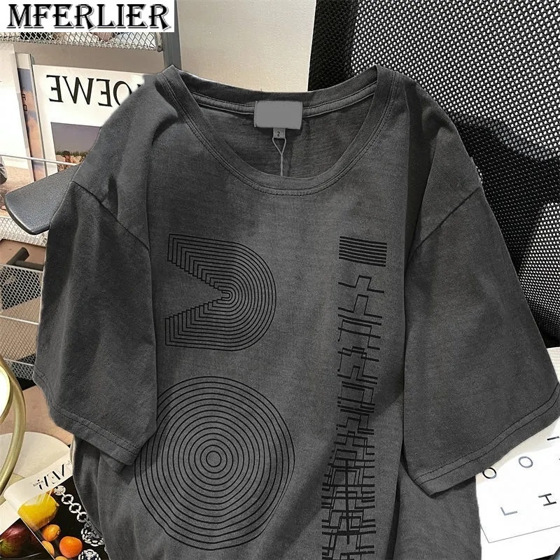 Men's Polos summer men Geometric tshirt short sleeve cotton plus size 8XL loose fashion tshirt high street casual vintage tees tops oversize 23