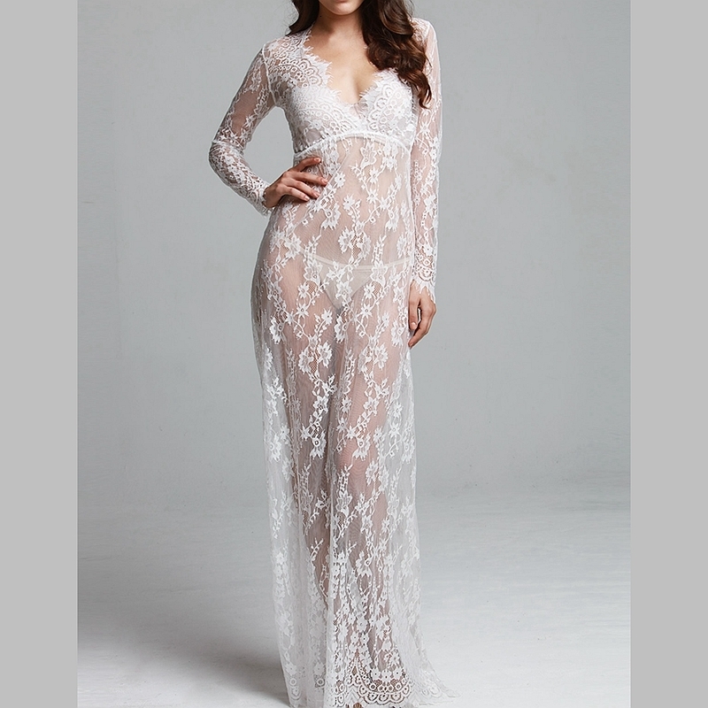 Jupe Sexy Femmes Lingerie Sexy Robe En Dentelle À Manches Longues Sheer Chemises De Nuit Longue Chemise De Nuit Voir À Travers Les Vêtements De N