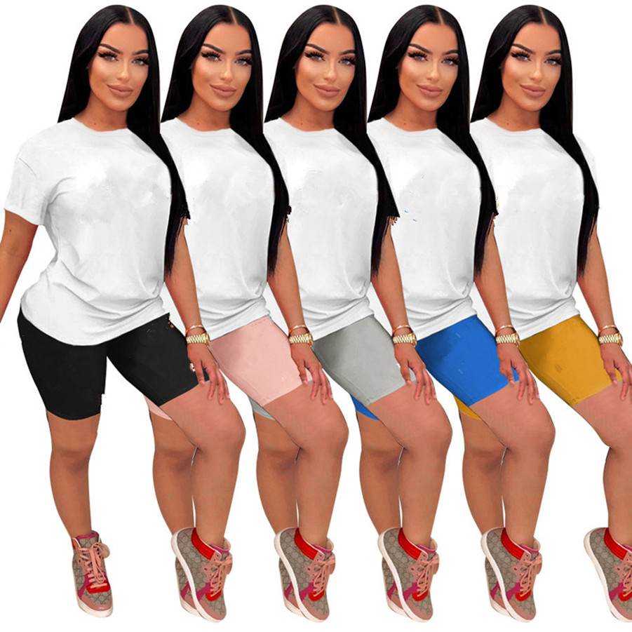 

Designer Jogger suits Summer tracksuits Women Two Piece Sets Short Sleeve T-shirt and Shorts Casual Outfits Print Sportswear Bulk Wholesale Clothes 9564, Black
