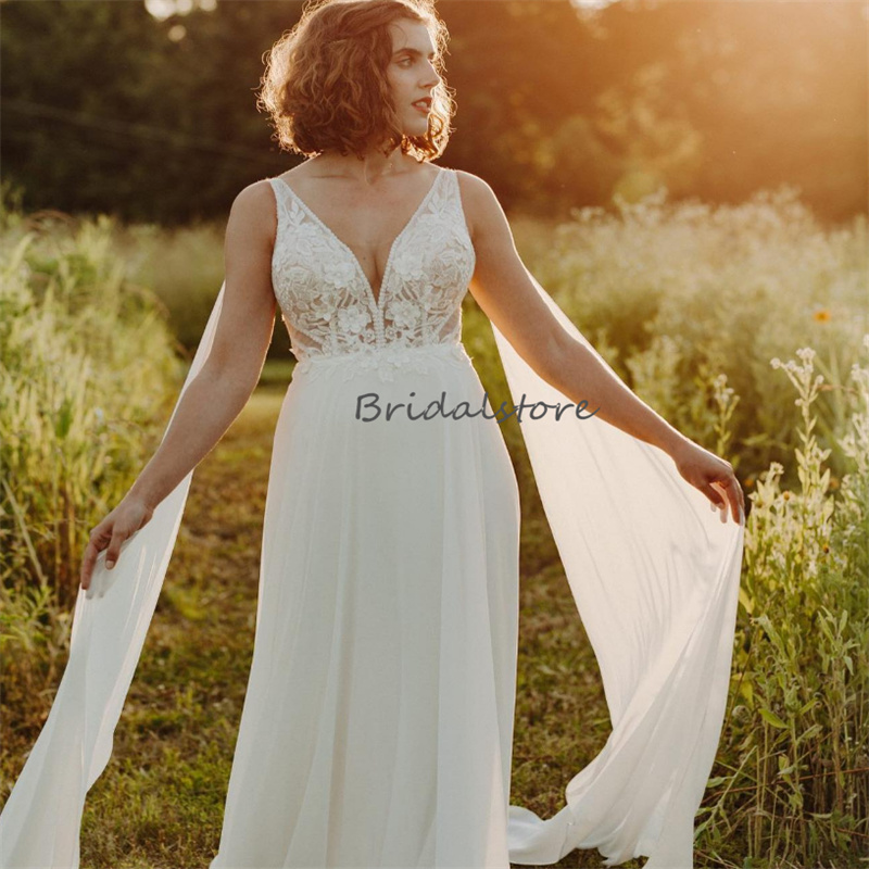 Fée Boho Blanc Robe De Mariée 2023 Style Coréen Dubaï Summber Plage Robes De Mariée Civil Dos Nu Bohème Robe De Mariée Avec Dentelle Fleur Pays J