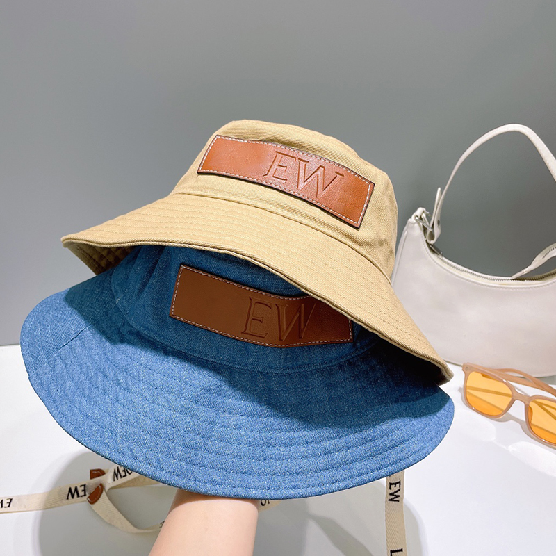 

Bucket hat cap designer hats luxury hat solid color fashion denim embroidered leather hat ribbon women summer sunshade hat casual hundred, Khaki
