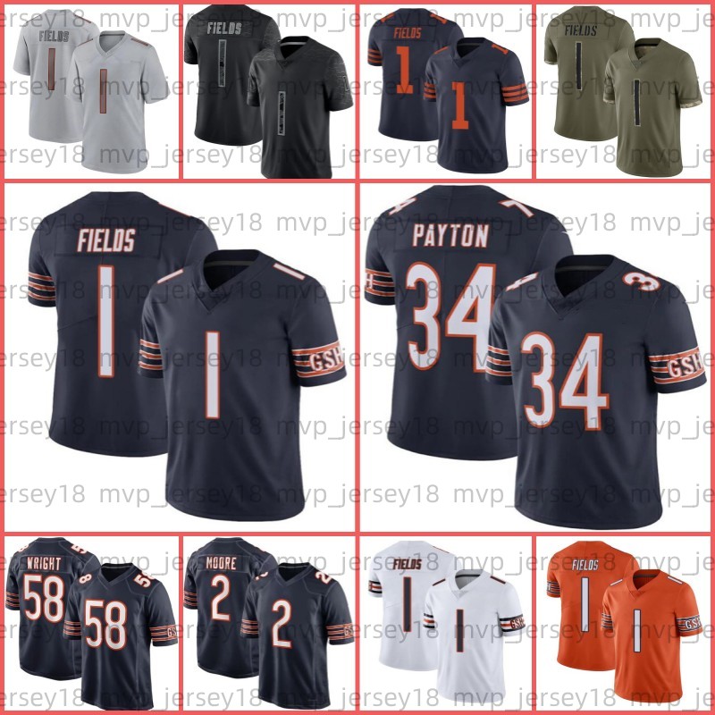 

1 Justin Fields Football Jerseys DJ Moore Darnell Wright Jaquan Brisker Chase Claypool Walter Payton Jack Sanborn Khalil Herbert Darnell Mooney, Men jersey