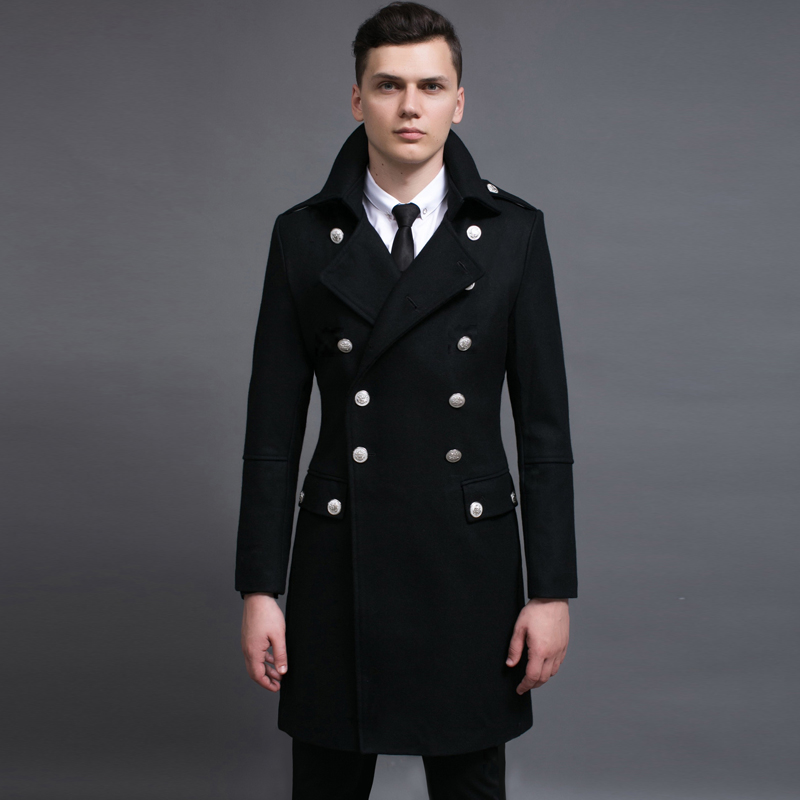 Long Woolen Overcoat for Men Autumn and Winter Clothing Double Breasted Coat Retro Europe Trend Wool Trench Black Green