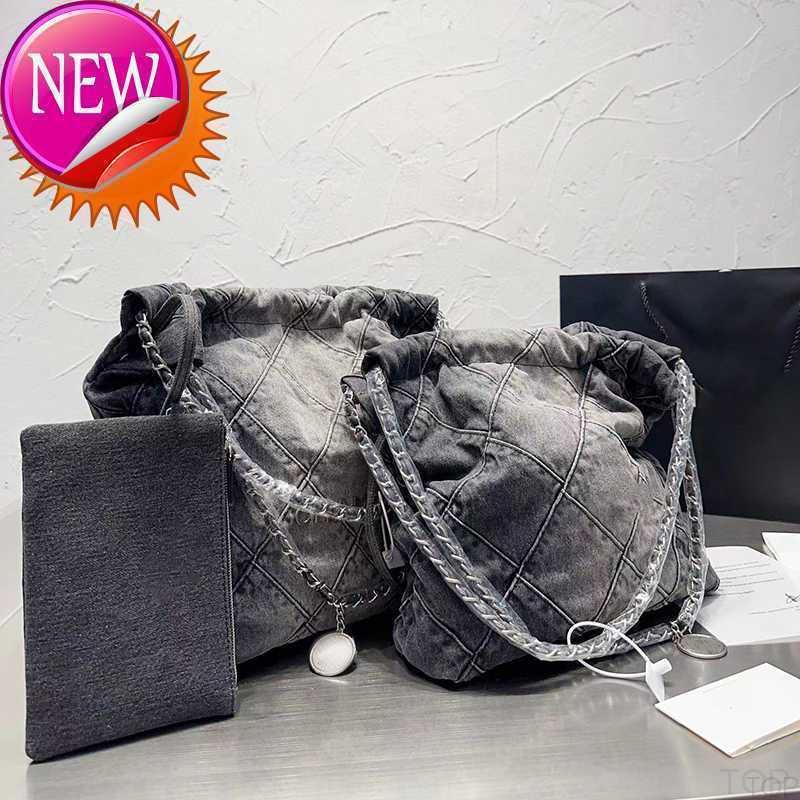 

Channel 22 Denim Grand Shopping Bag Tote Travel Designer Woman Sling Body Most Expensive Ha, Blue denim fabric