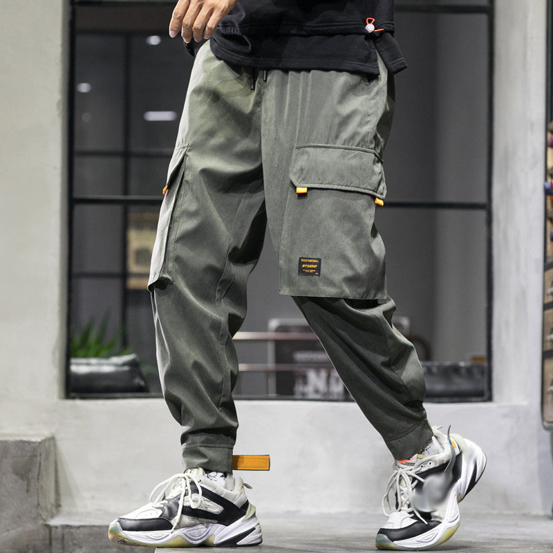 

GODLIKEU Mens Casual Loose Green Cargo Pants Big Pockets Male Harem Street Trousers, Black