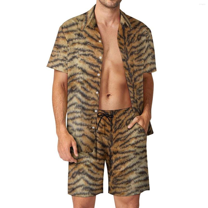 

Men's Tracksuits Tiger Print Men Sets Fur Animal Stripes Trendy Casual Shirt Set Short-Sleeved Custom Shorts Summer Vacation Suit Plus Size, Style-13