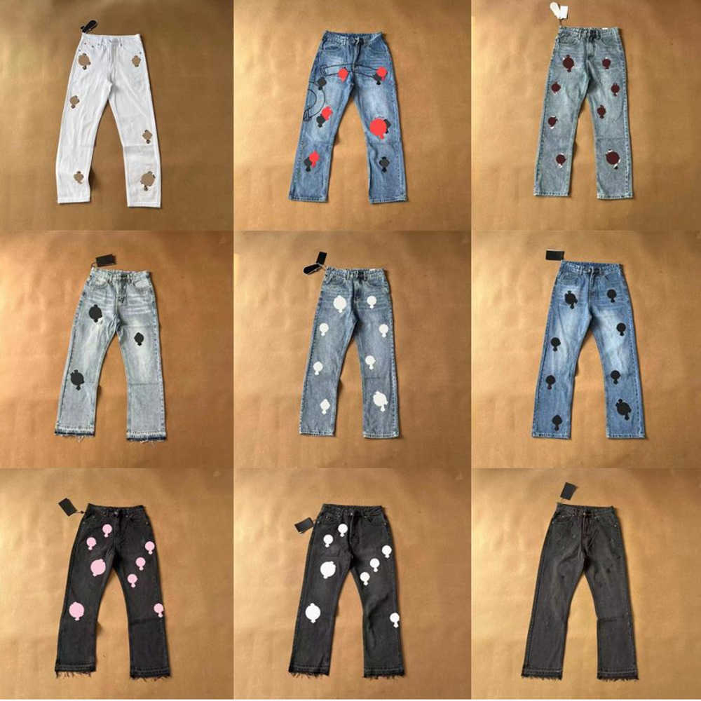 

Designer Clothing Mens Jeans Denim Pants Chromes Cross Designer Jeans Ch Washed Into Old Straight Jean Hearts Splashink Loose Cross Printed Casual Crucifix Embroid