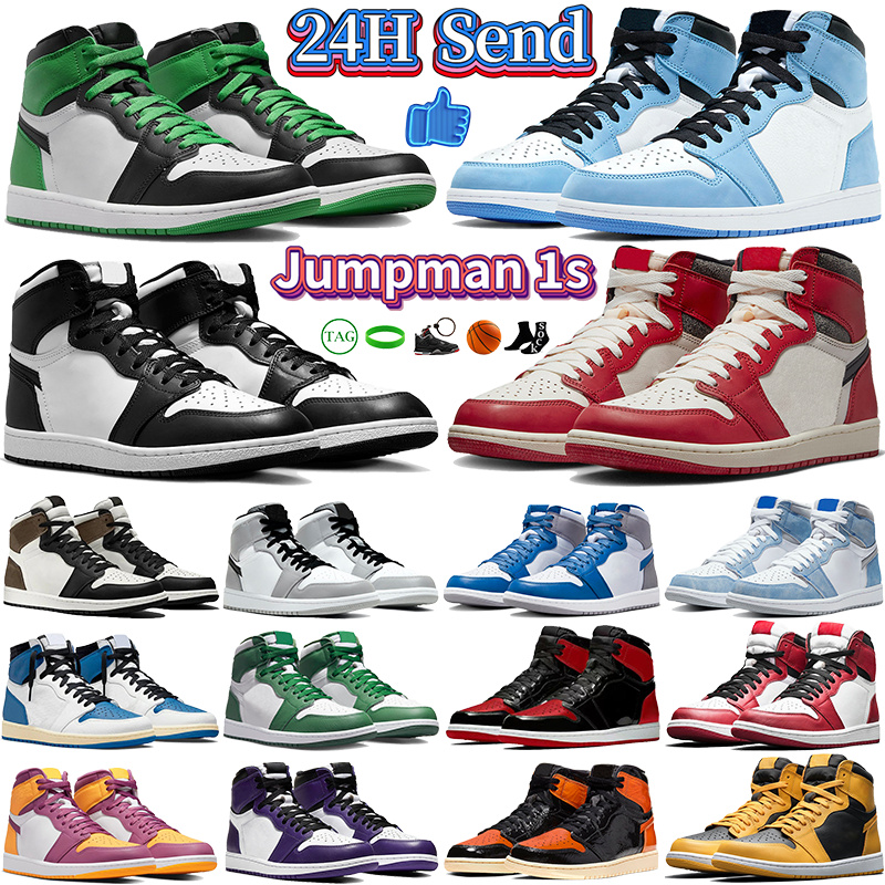 

Jumpman 1 1s Basketball Shoes for Men Women Sports Sneakers Lucky Green Black White Dark Mocha University Blue Chicago Lost and Found Denim Taxi Sneaker Mens Trainers, #35- lucky green