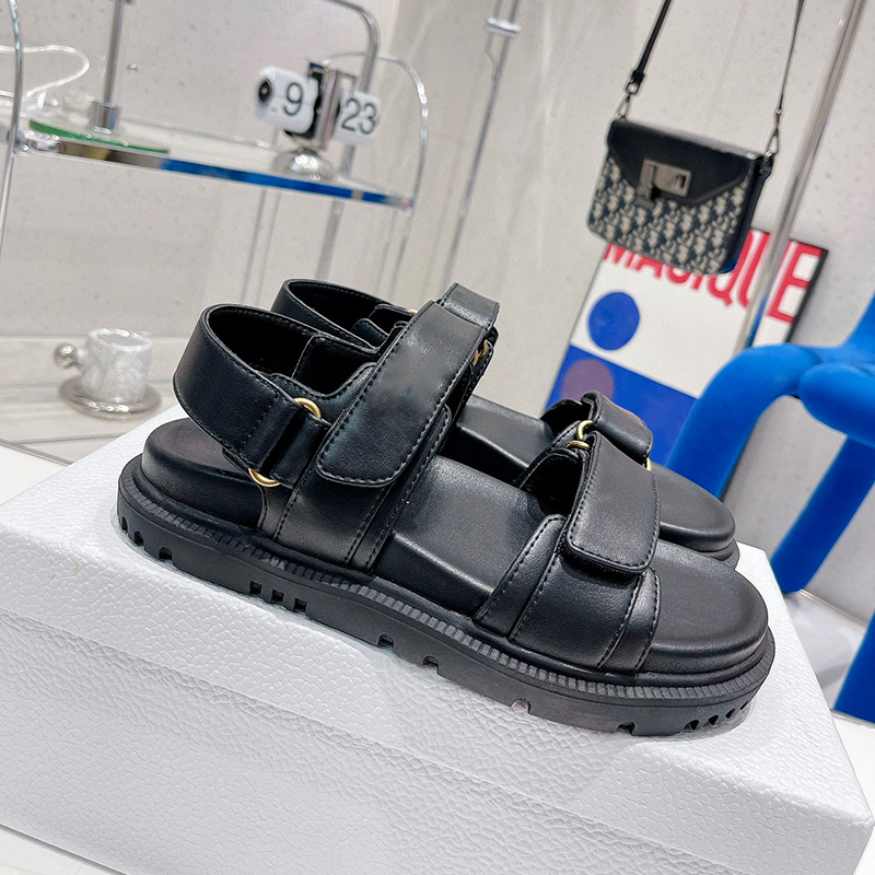 

Platform Sandals black Summer Women Designer Sandels Front Strap Genuine Leather Metal Logo Slingback Mules Sandal Beach Shoes EUR41 with box, Color 21